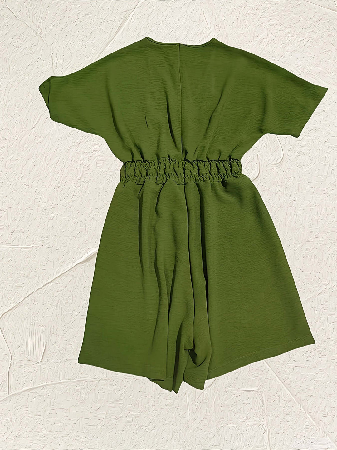 Women's V-Neck Short Sleeve Shirred Waist Romper Jumpsuit