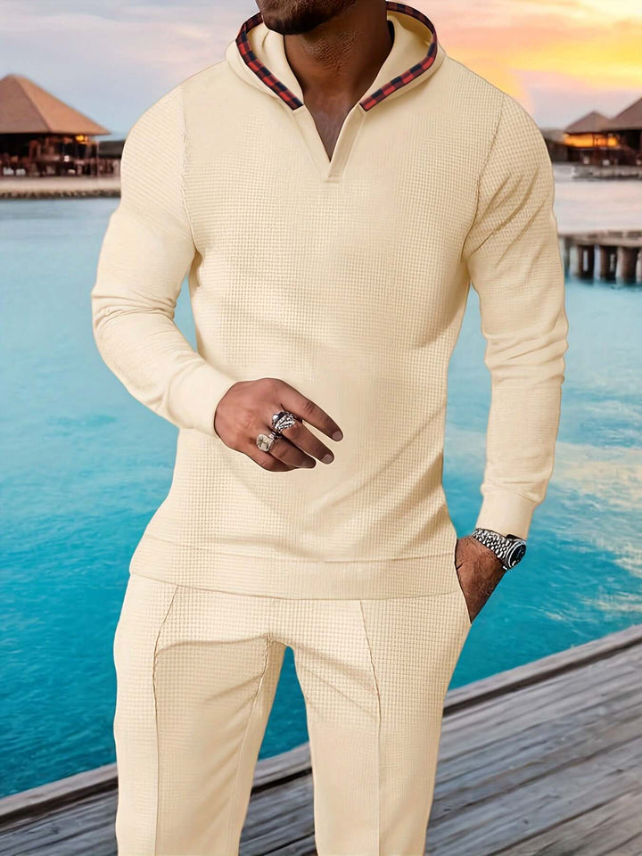 Men's Waffle-Knit Sweater & Pants Set: Spring/Autumn Comfort