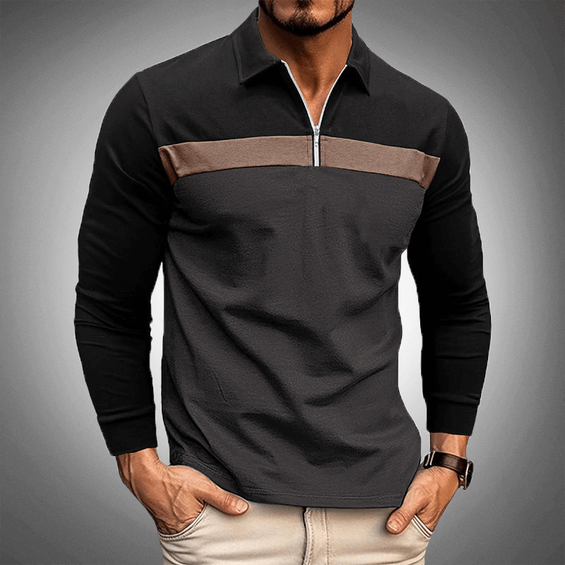 Men's Long-Sleeve Quarter-Zip Polo Shirt: Tailored Fit