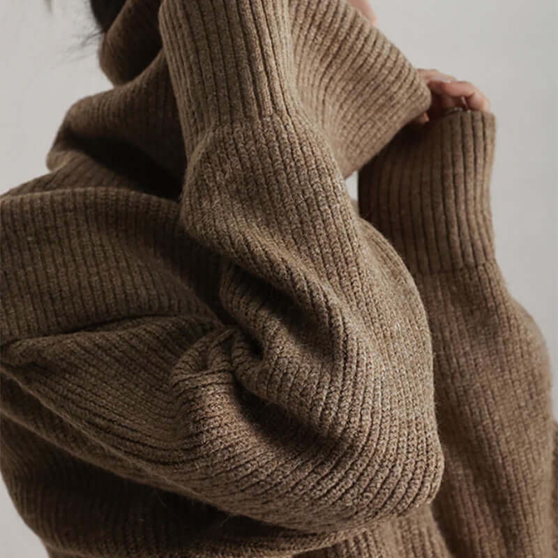 Women's Oversized Turtleneck Sweater: Long Sleeve Ribbed Knit