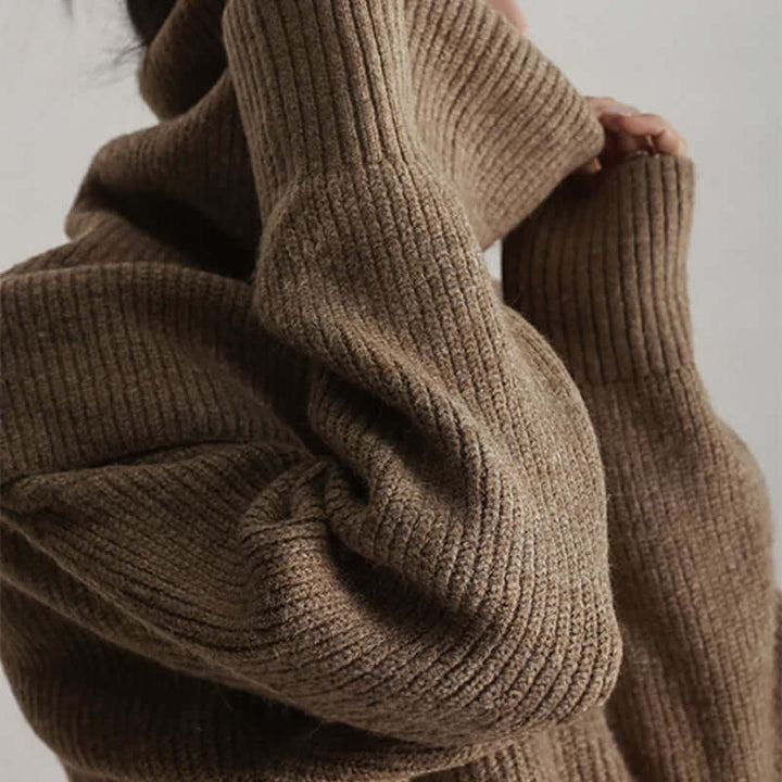 Women's Oversized Turtleneck Sweater: Long Sleeve Ribbed Knit