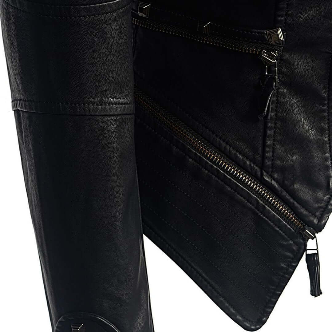 Women's Fitted Biker Leather Jacket with Studded Detail