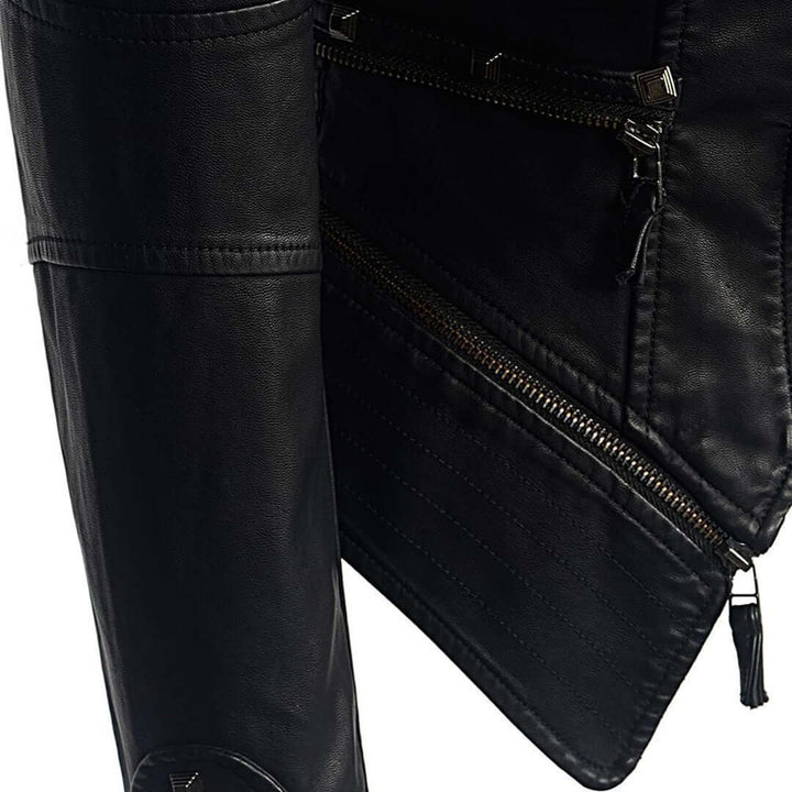 Women's Fitted Biker Leather Jacket with Studded Detail