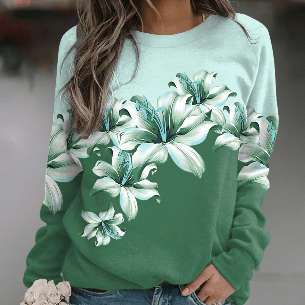 Women's Relaxed Fit Floral Print Long Sleeve Sweatshirt