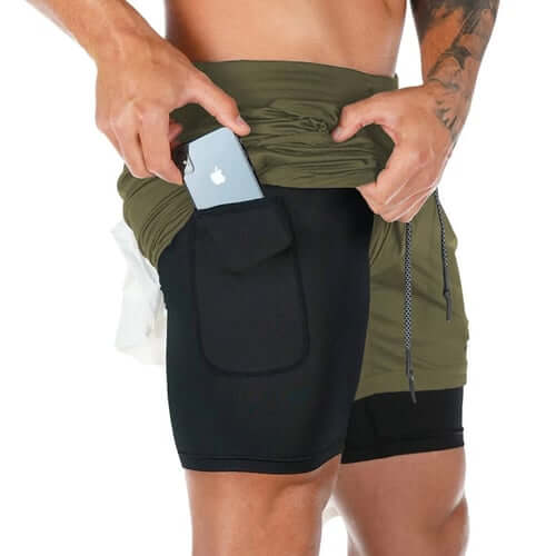 Men's Double Layer Fitness Shorts for Gym & Running