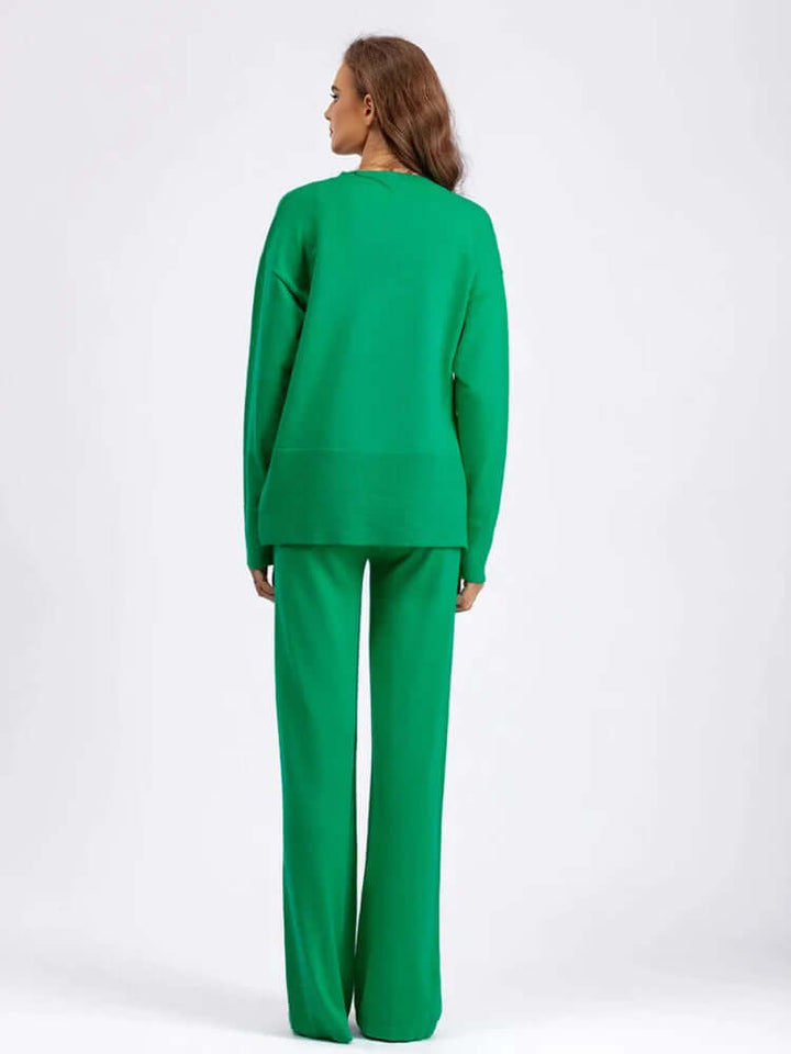 Women's V-Neck Sweater & Wide Leg Trousers Set