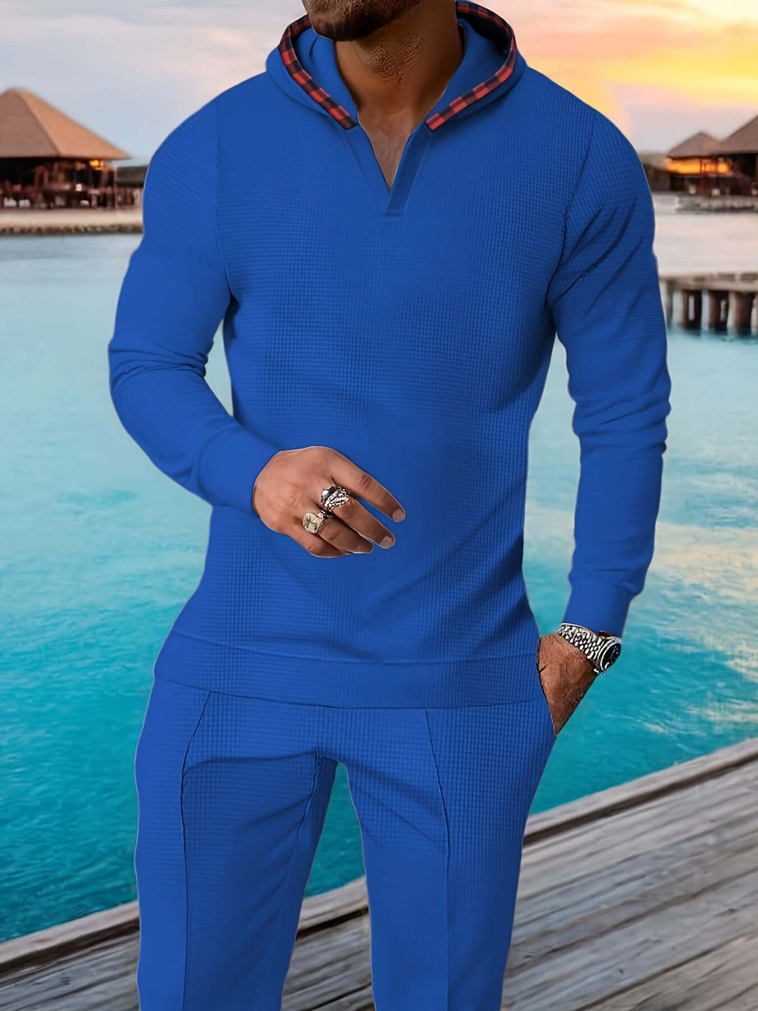 Men's Waffle-Knit Sweater & Pants Set: Spring/Autumn Comfort