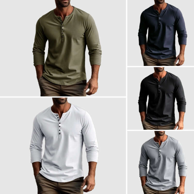 Men's Casual Long-Sleeve Henley Shirt