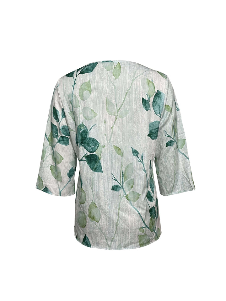Women's Leaf Print V-Neck Blouse: Relaxed Fit Summer Top