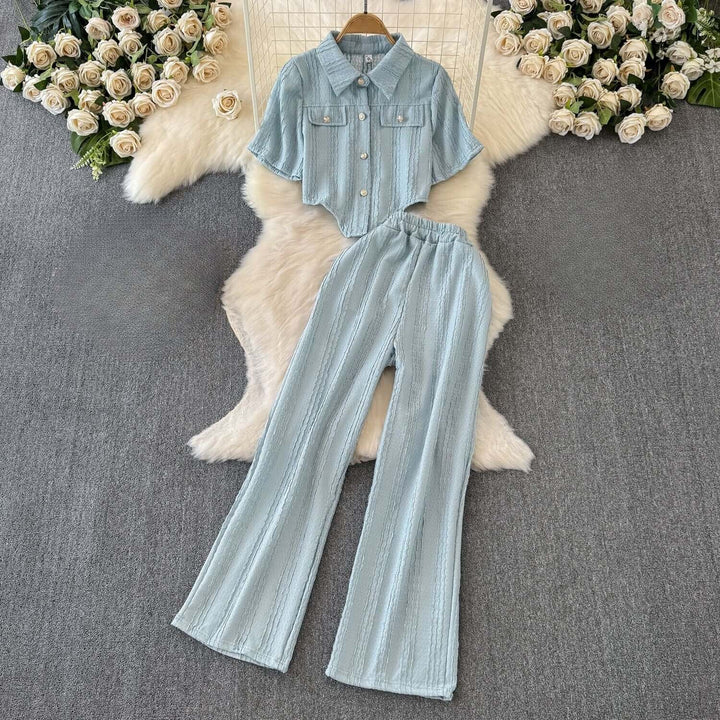 Women's Casual Cropped Top and Wide Leg Trousers Set