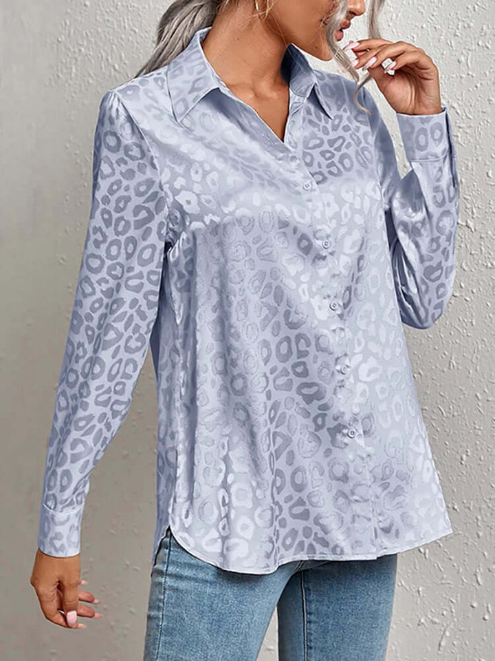 Women's Leopard Print Jacquard Blouse: Stylish Long-Sleeve Top