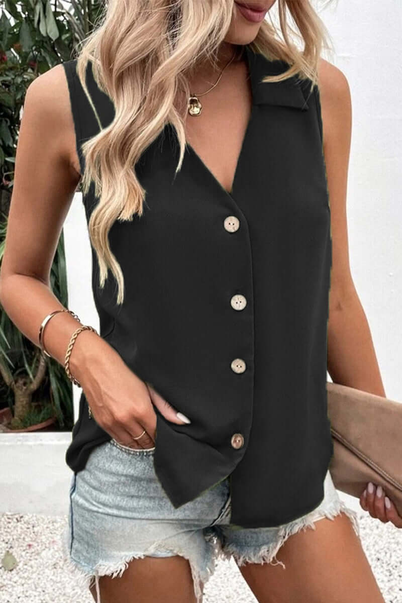 Women's V-Neck Button-Up Top: Elegant & Versatile