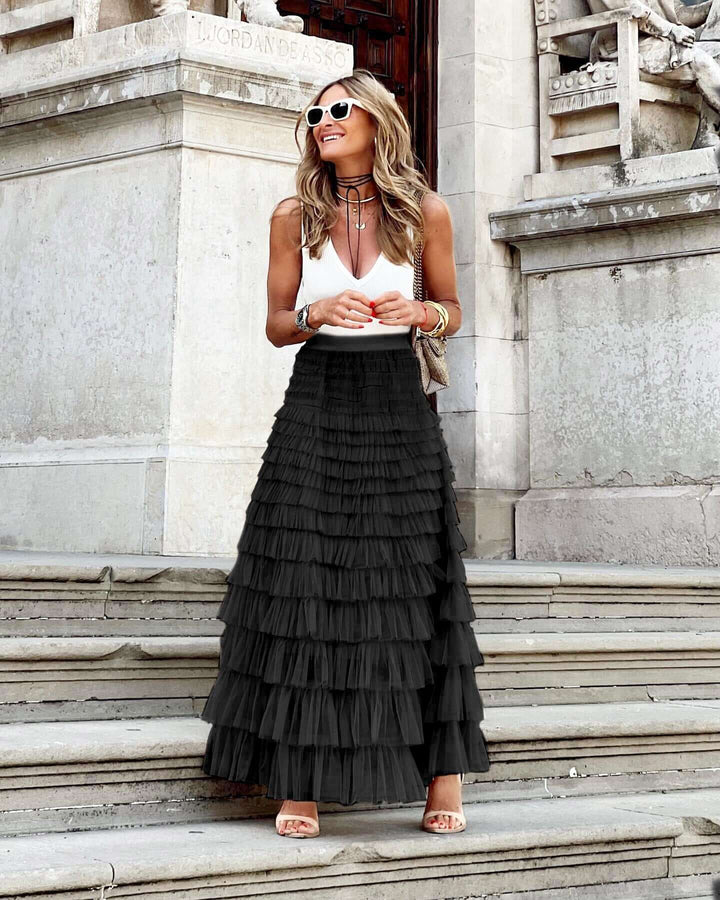 Women's High-Waisted Flowing Tiered Maxi Skirt