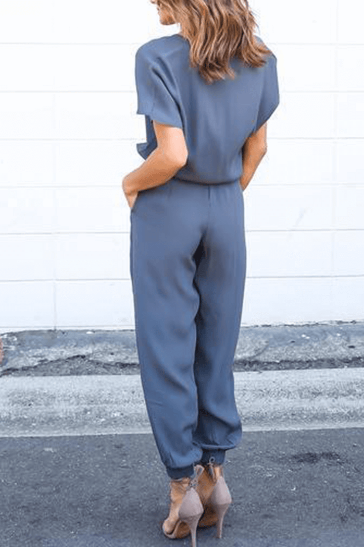Women's V-Neck Wide Leg Jumpsuit with Crossed Straps