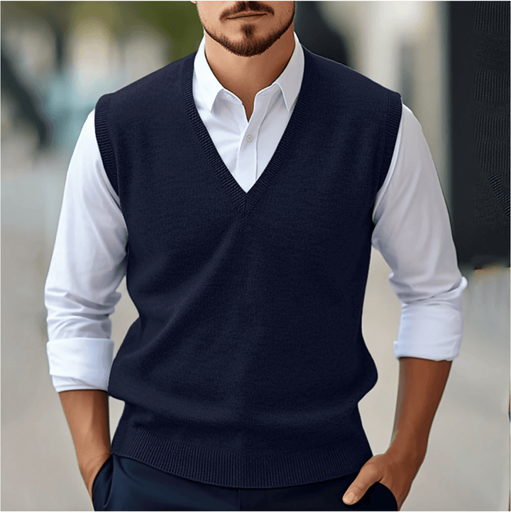 Sleeveless V-Neck Knit Sweater: Stretch Fit, Lightweight