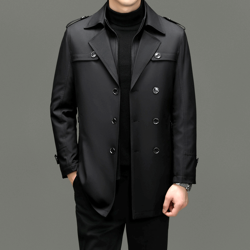 Men's Classic Trench Coat: Double-Breasted, Notched Lapel