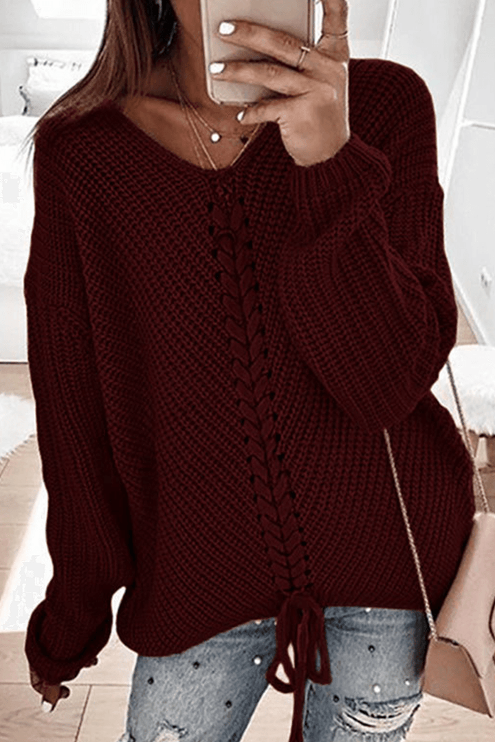 Women's Long-Sleeve Round Neck Knitted Sweater