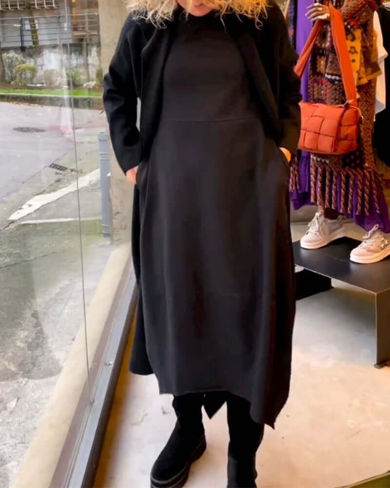 Elegant Solid-Color Dress: Breathable Polyester