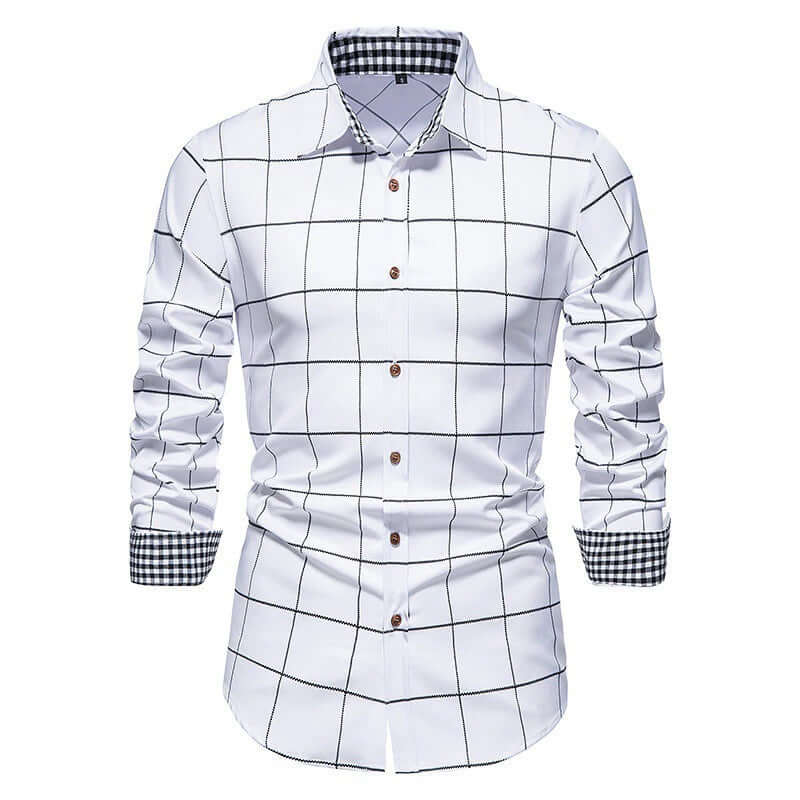 Men's Slim Fit Long Sleeve Plaid Shirt
