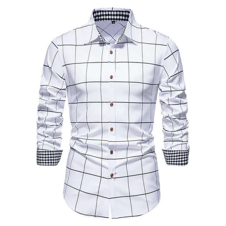 Men's Slim Fit Long Sleeve Plaid Shirt