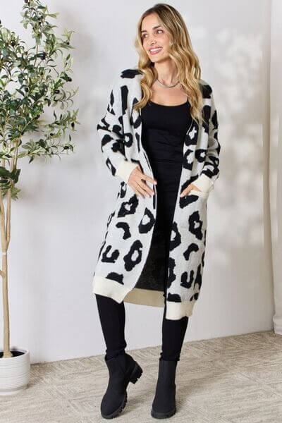 Women's Long Leopard Print Knit Cardigan