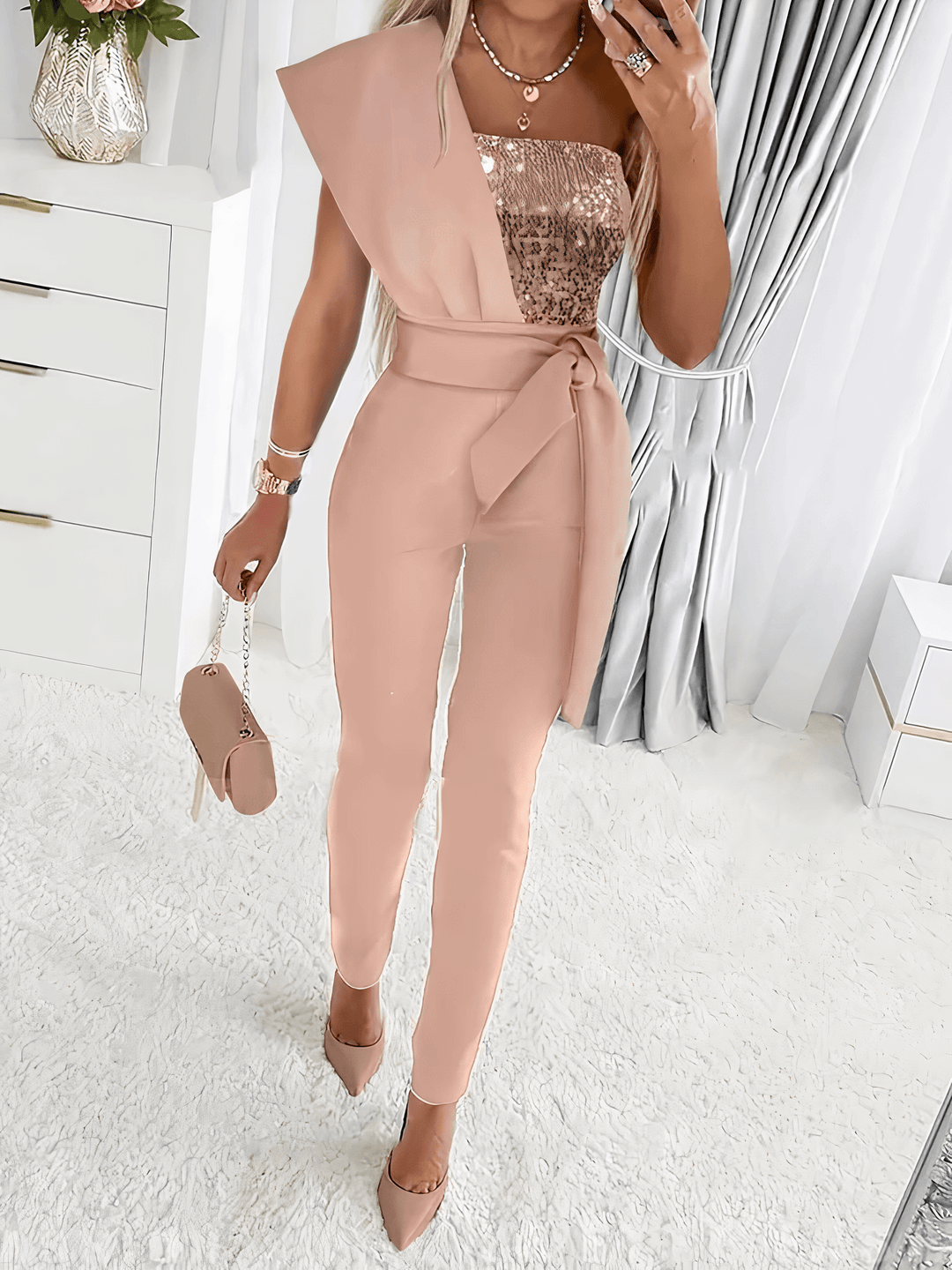 Women's Glitter Bodycon Jumpsuit: Sparkling Evening Wear