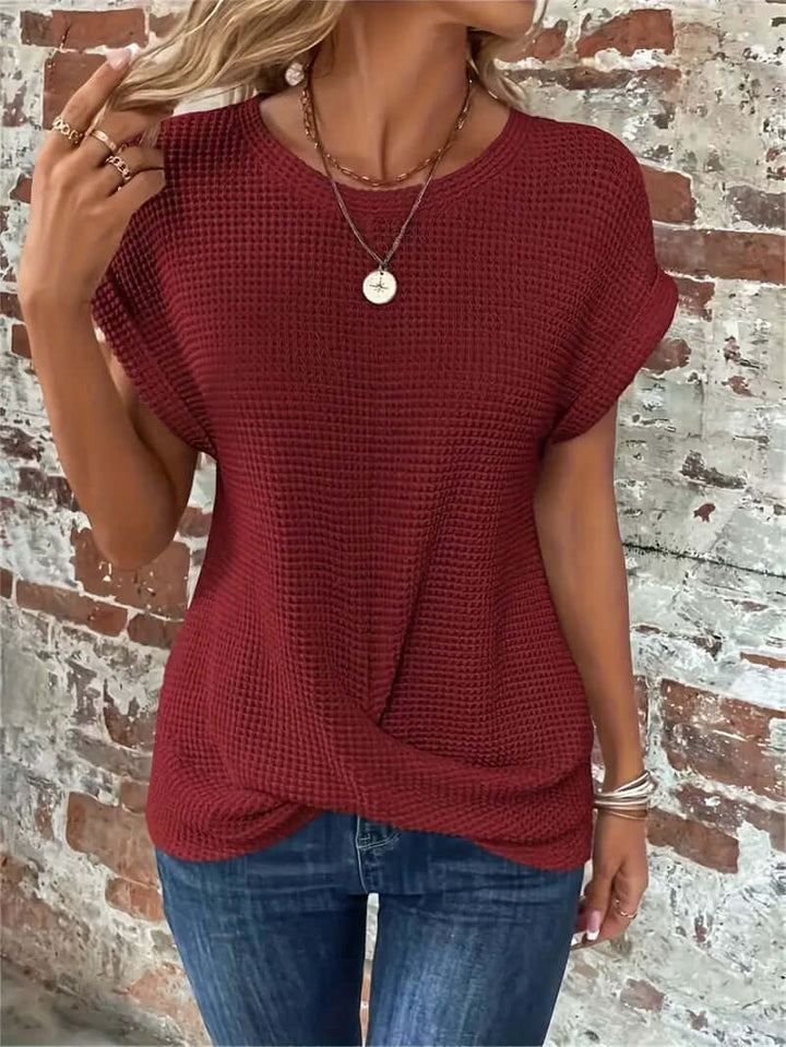 Lightweight Breathable Cotton Blend Top - Casual Round Neck Short Sleeve