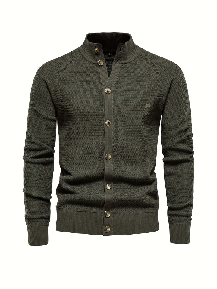 Men's Stand Collar Buttoned Cotton Sweater
