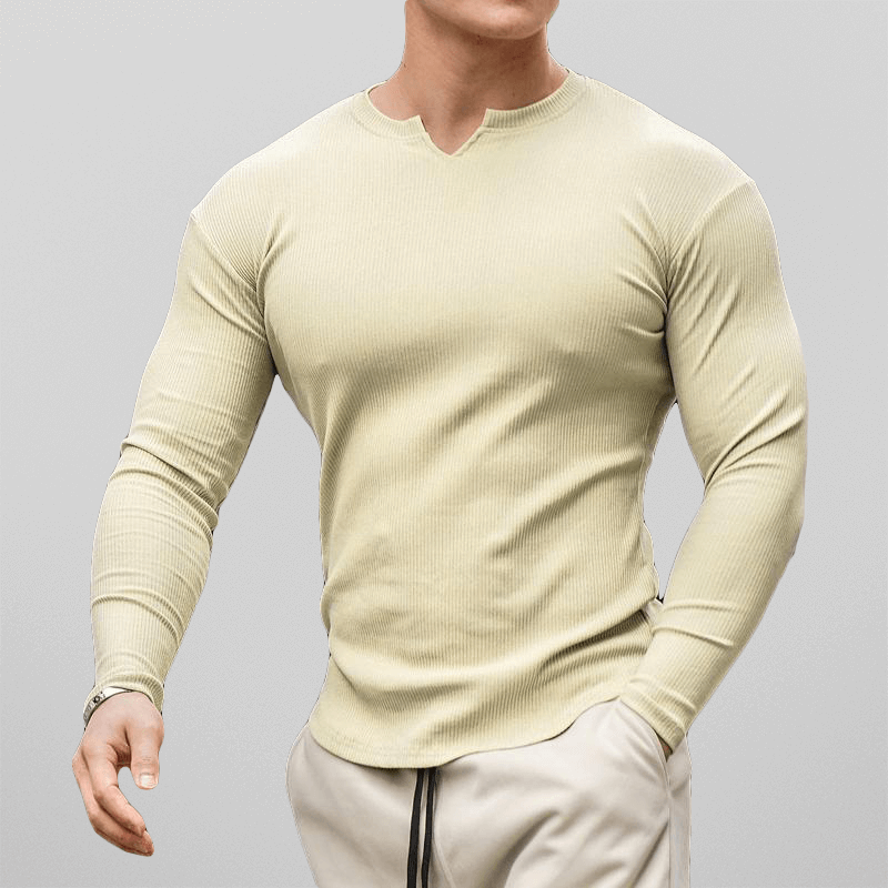 Men's Slim Fit Long Sleeve Ribbed Henley Shirt