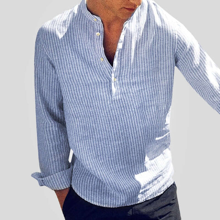 Men's Long-Sleeve Striped Shirt: Relaxed Fit, Breathable