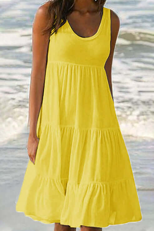 Tiered Cake Skirt Dress: Patchwork, Round Neck
