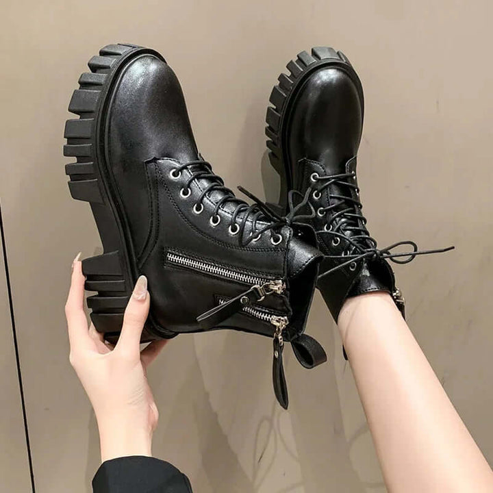Women's Chunky Platform Combat Boots with Side Zip