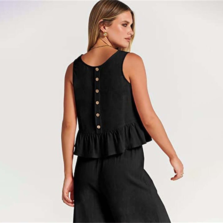 Women's Summer Sleeveless Jumpsuit: Peplum Waist, Wide Leg