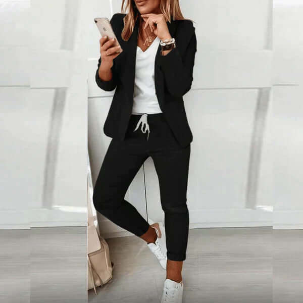Women's Smart Casual Two-Piece Suit: Blazer & Joggers