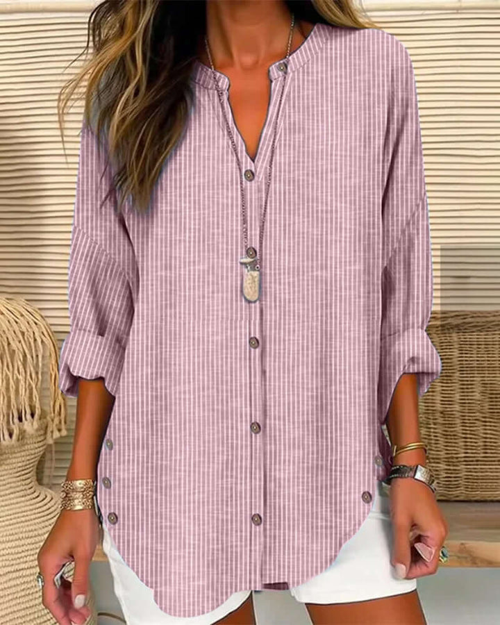 Women's Striped Button-Closure Blouse