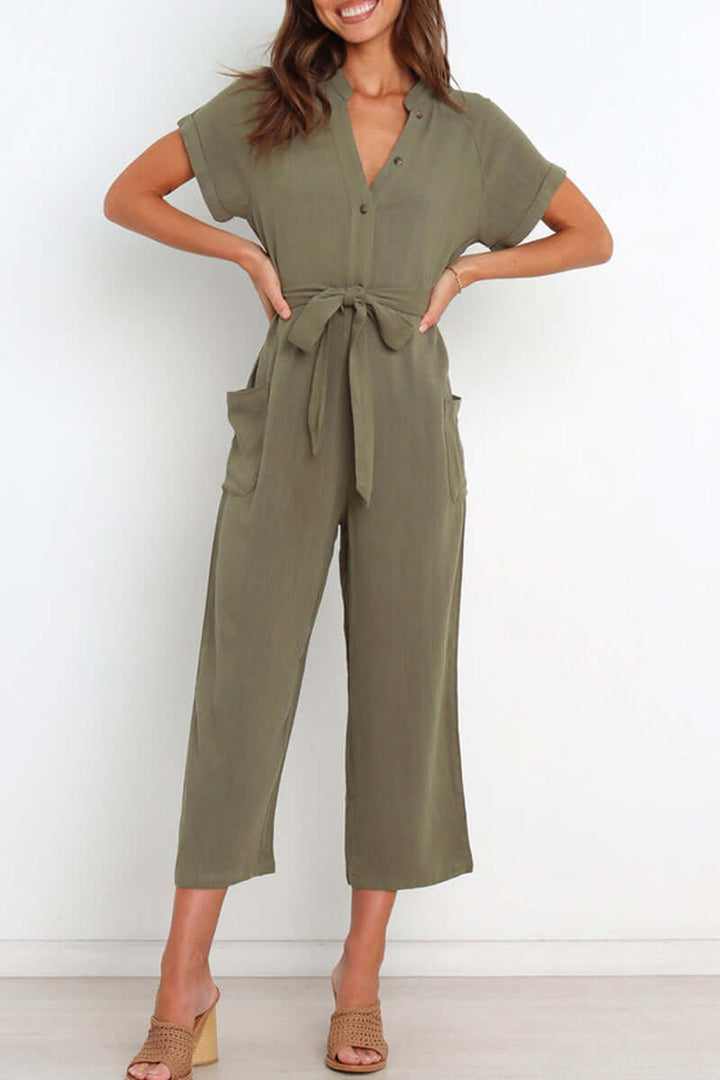 Women's V-Neck Button Jumpsuit: Versatile & Stylish