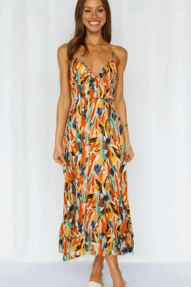 Women's Flowy Midi Sundress: A-Line, Sweetheart Neck, Ruffled Hem