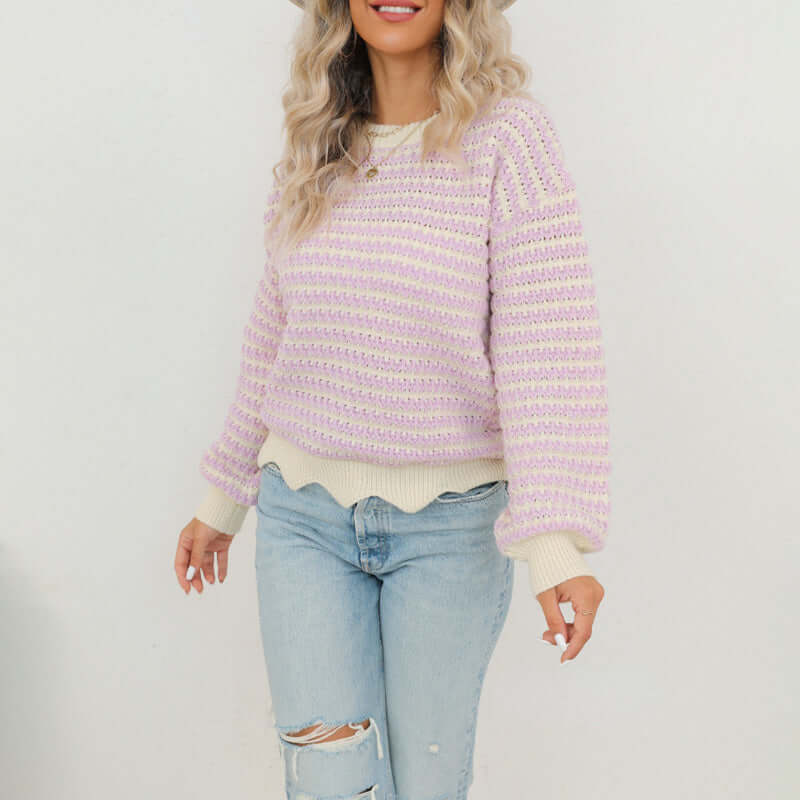 Women's Long Sleeve Striped Knit Jumper