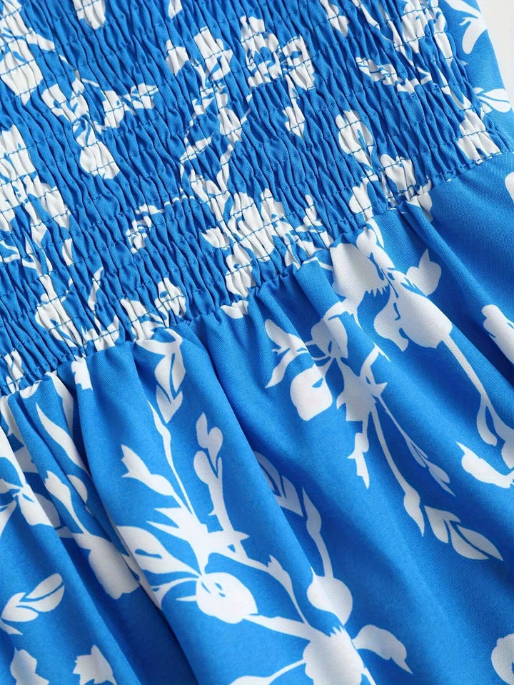 Women's Floral Print Midi Summer Dress with Tie Straps