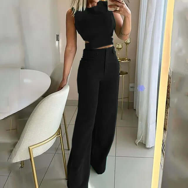 Women's Round Neck Top & Wide Trouser Set