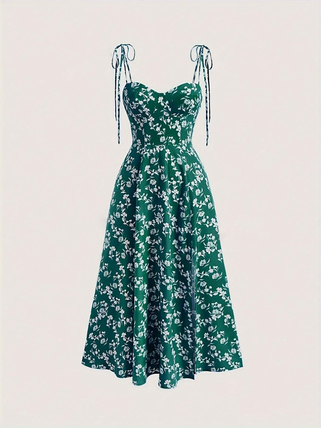 Women's Floral Print Midi Summer Dress with Tie Straps