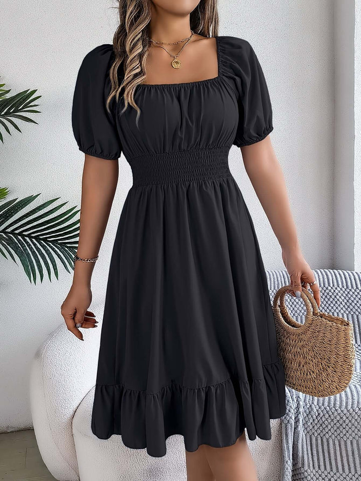 Women's Puff Sleeve Midi Dress with Smocked Bodice