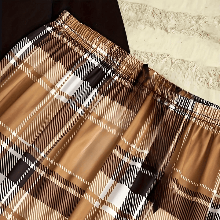 Women's Crew Neck Top & Checkered Pants Set