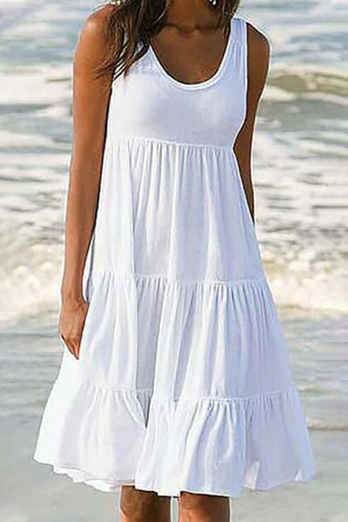 Tiered Cake Skirt Dress: Patchwork, Round Neck