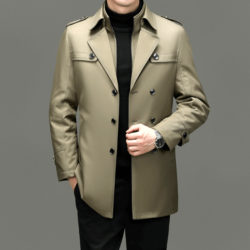 Men's Classic Trench Coat: Double-Breasted, Notched Lapel
