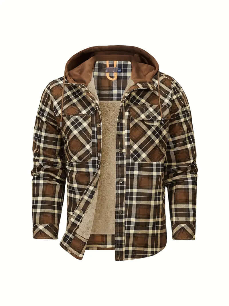 Men's Hooded Checked Regular Fit Jacket