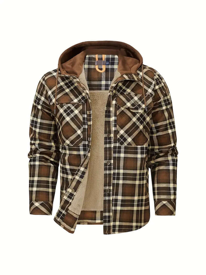 Men's Hooded Checked Regular Fit Jacket