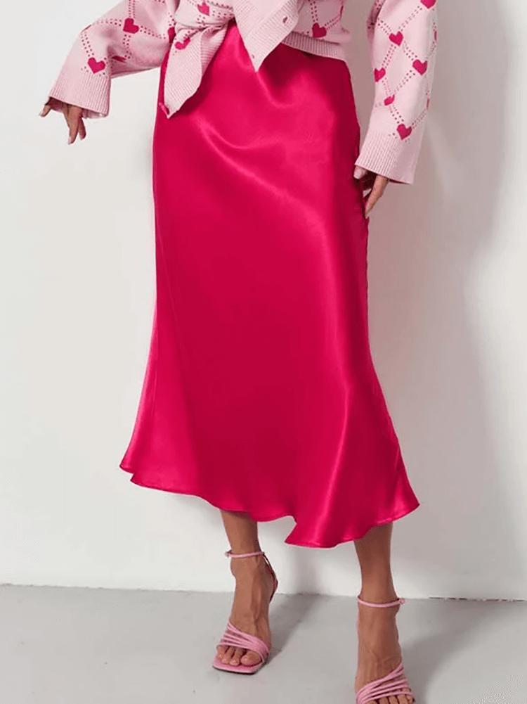 Women's Elegant A-Line Satin Midi Skirt