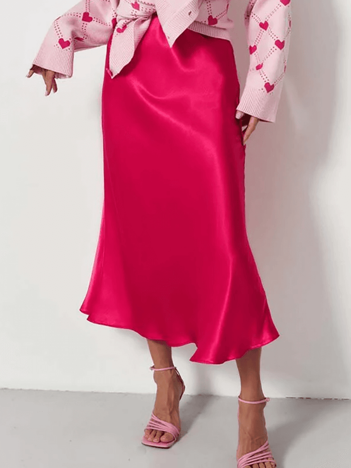 Women's Elegant A-Line Satin Midi Skirt