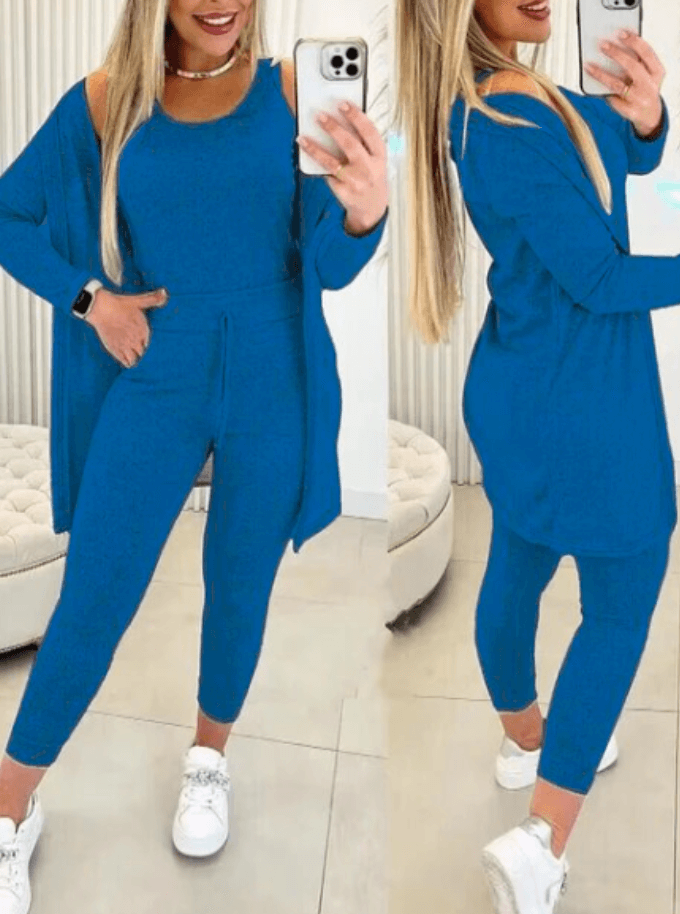 Women's 3-Piece O-Neck Top & Drawstring Pants Set